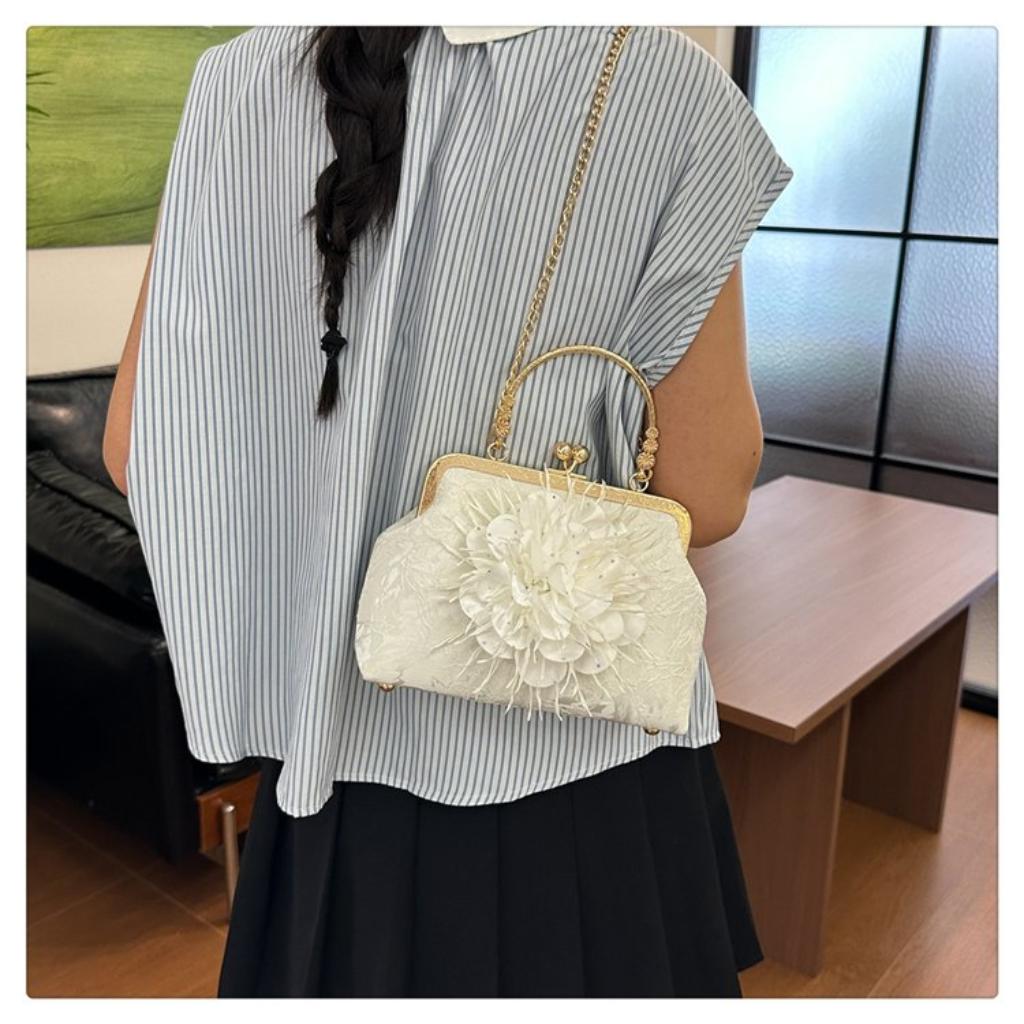 Handbag Women Cloth Flower Chain Strap Evening Wedding