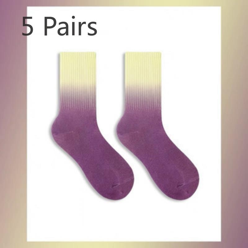 5 Perechi de Șosete Subțiri de Primăvară/Vară pentru Femei, cu Absorbție a Umidității, Transpirație, Respirabile, cu Vopsea Tie-Dye în Gradient