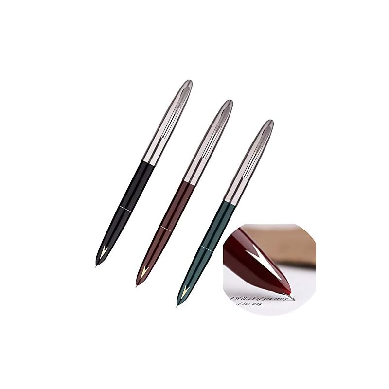 Lanxivi 3-Piece Genuine Hero 329 Fountain Pen with Fine Nib, Gold Arrow Pattern, and Stainless Steel Cap