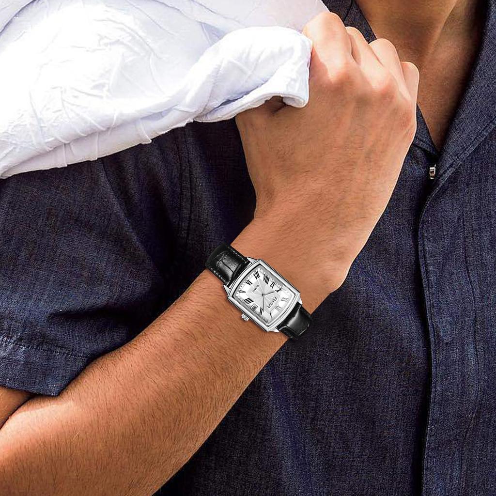 Square Watch with 3ATM Water Roman PU Leather Quartz Casual and Business Simple and Stylish Fashion Accessory Perfect Gift for and Day Men's Calendar,