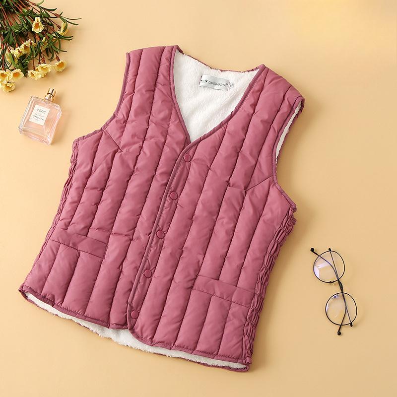 

Autumn and Winter Middle-aged Mothers Plus Velvet Warm Cotton Vest Ladies Vest Lamb Fleece Waistcoat Short M рожевий