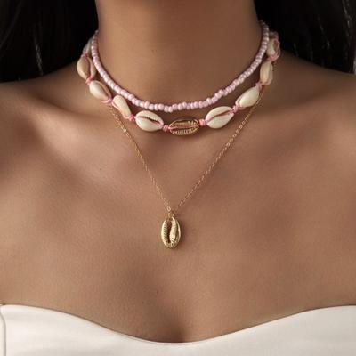 3Pcs/Set Beaded Seashell Necklace Boho Style Lightweight Layered Shell Necklace Ocean Jewelry Accessory Gift
