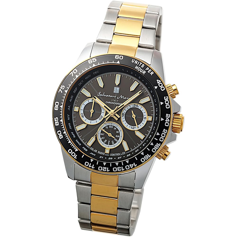 Salvatore Marra Men s Analog Quartz Solar Watch Waterproof Silver Black Gold with Cross