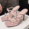 Fashion Luxury Bow Cross Tied Women Sandals Summer Fashion Square Toe Open Toe Super High Heel Designer Shoes Sweet Comfort Dress Shoes