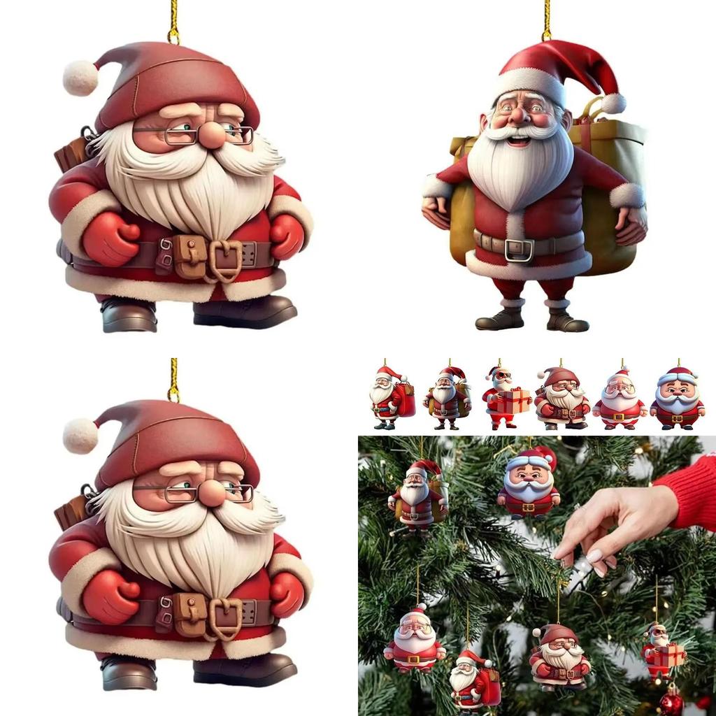 Christmas Themed Santa Claus Pattern Acrylic Pendant For Auto Interior Decor