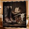 1 Vintage Cowboy Shower Curtain | Polyester Sateen, Unlined, 180*180cm, Includes 12 Hooks, Machine Washable, All-Season Home D