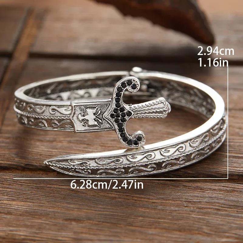 Vintage Carved Snake Sword Bracelet Ring Gothic Fashion Open Cuff Bangle Jewelry for Men Personalized Punk Style Wrist Accessory