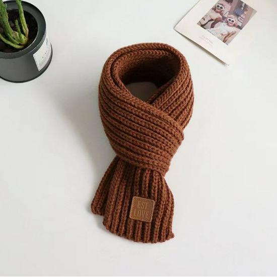 Korean Fashion Kids' Leather Patch Wool Scarf - Autumn/Winter Warm Neck Warmer for Boys, Girls, Babies