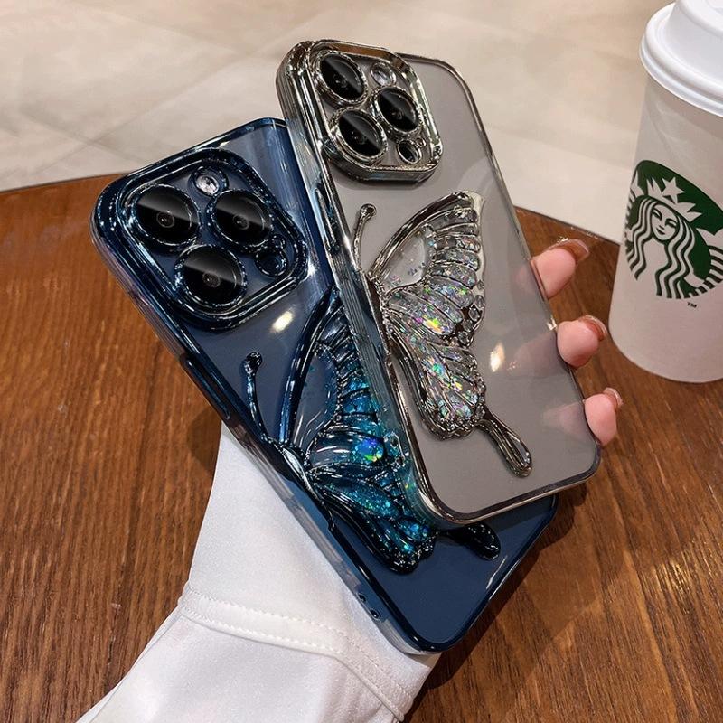 Glitter Quicksand Butterfly Is Suitable for Apple 16ProMax Mobile Phone Case 15 with Its Own Lens Film 14 Advanced Sense 13 Light Luxury