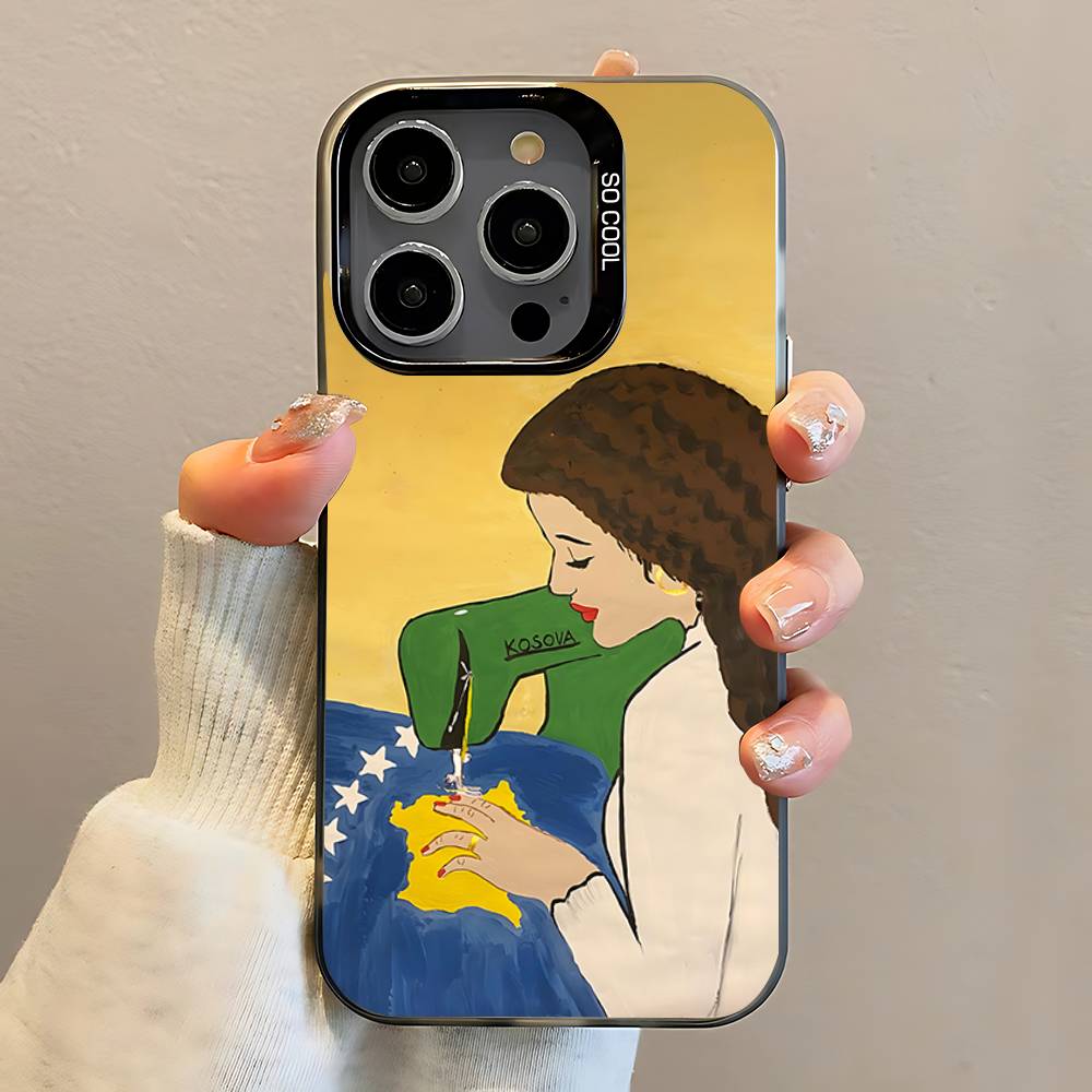 Kosovo Flagge Karte Handyhülle Für iPhone 16,15,14,13,12,11,Pro,Max,Plus,Mini,SE Anti-Fall Schwarzer Mattes Hartes Bumper