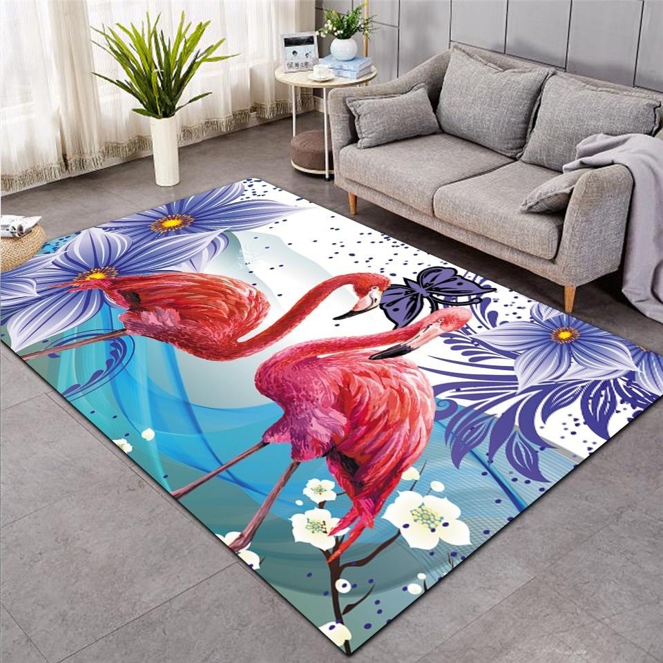 Fashion Flamingos Print Rug Leaf Leaves Printed Carpet Bedroom Large Area Rug Non-slip for Living Room Home Decoration