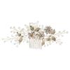 Europe and America Cross Border Special for Flower Golden Leaf Handmade Pearl Crystal Hair Comb Side Accessories