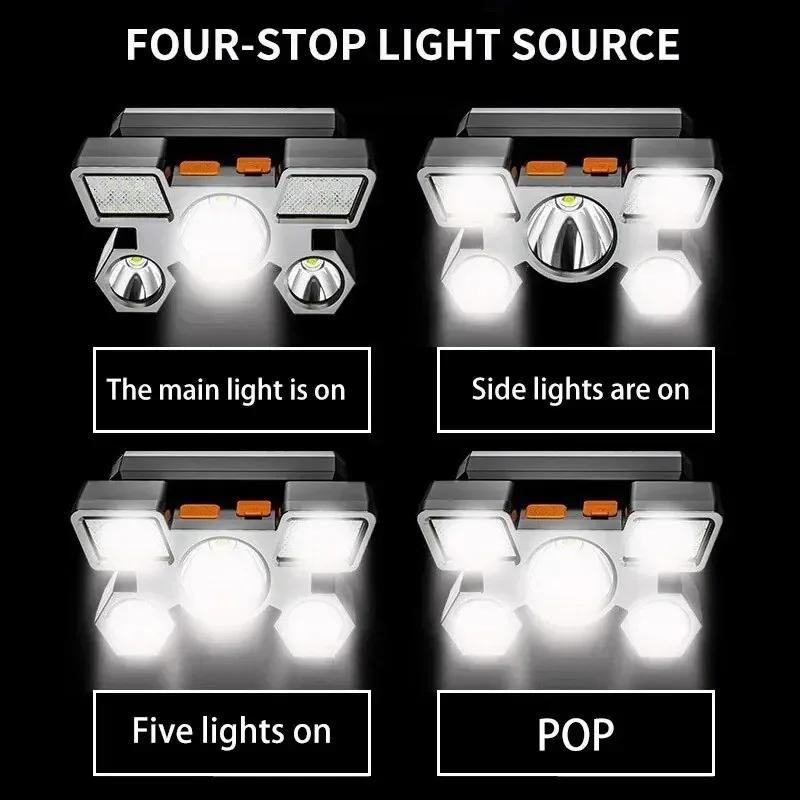 Rechargeable 5 LED Headlamp, Head Light,Waterproof Bright Flashlight for Outdoor Cycling Running Camping Fishing Repairing Work