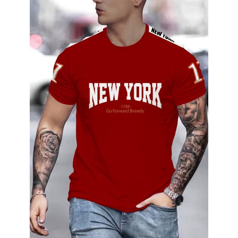Men'S Casual Crew Neck T-Shirt,100% Polyester Knit Fabric,3D Print New York Graphic Tee,Slight Stretch,Regular