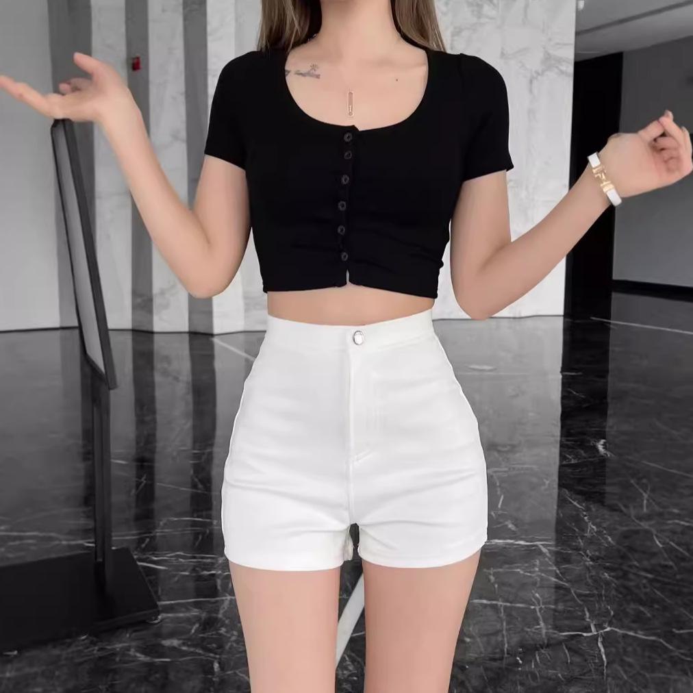 White High-Waist Hot Pants - Sexy, Slimming Ultra Short Summer Tights for Petite Women