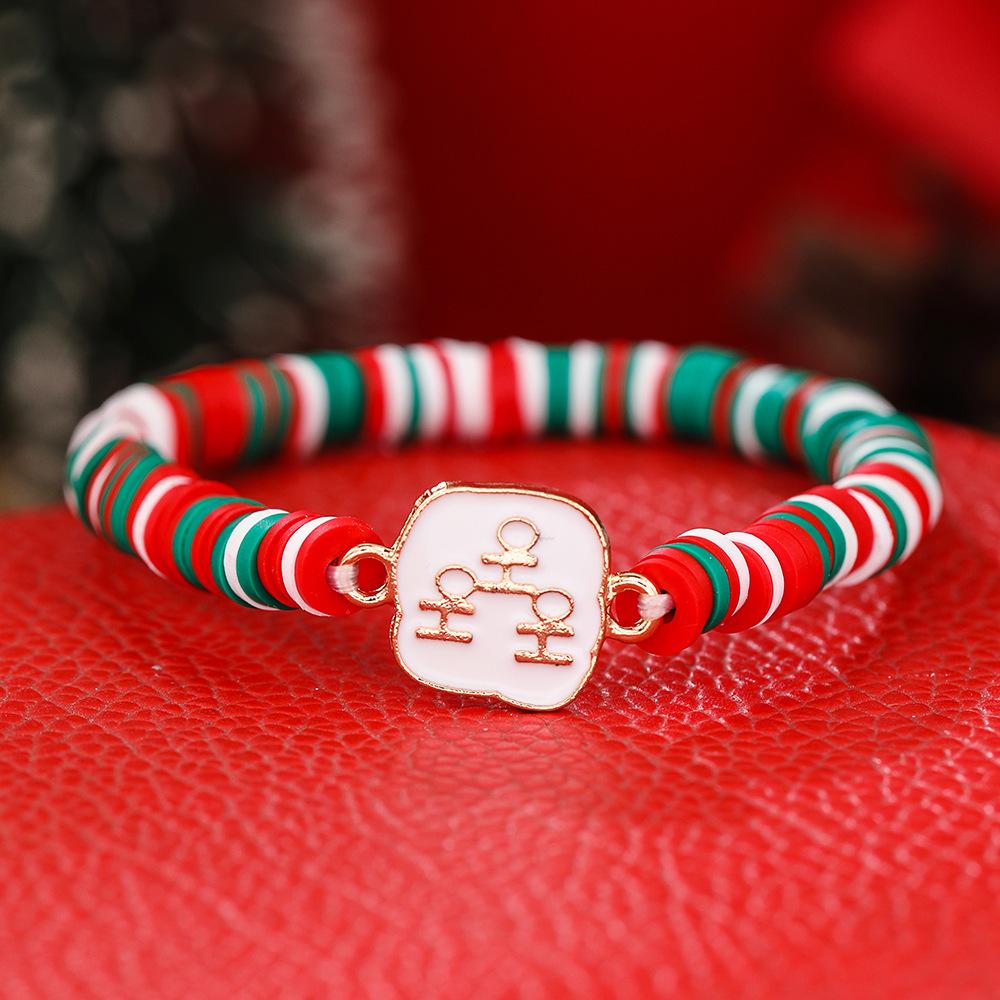 European and American Christmas soft pottery bracelet, new Christmas alloy accessories red, green and white soft pottery elastic rope bracelet