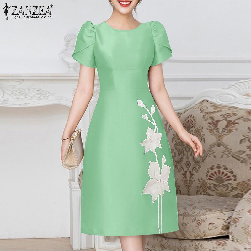 ZANZEA Women Casual Round Neck Summer Short Sleeve Print Dress