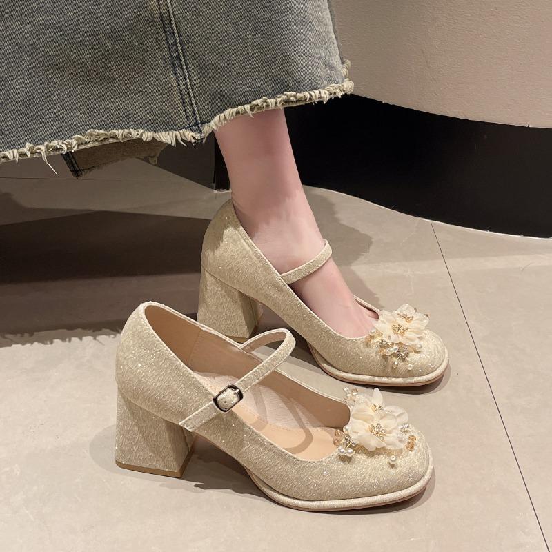 Fashion 2025 New Elegant and Fashionable High Heels Women Spring Chunky and Sweet One-line Buckle with Skirt Mary Jane Single Shoes