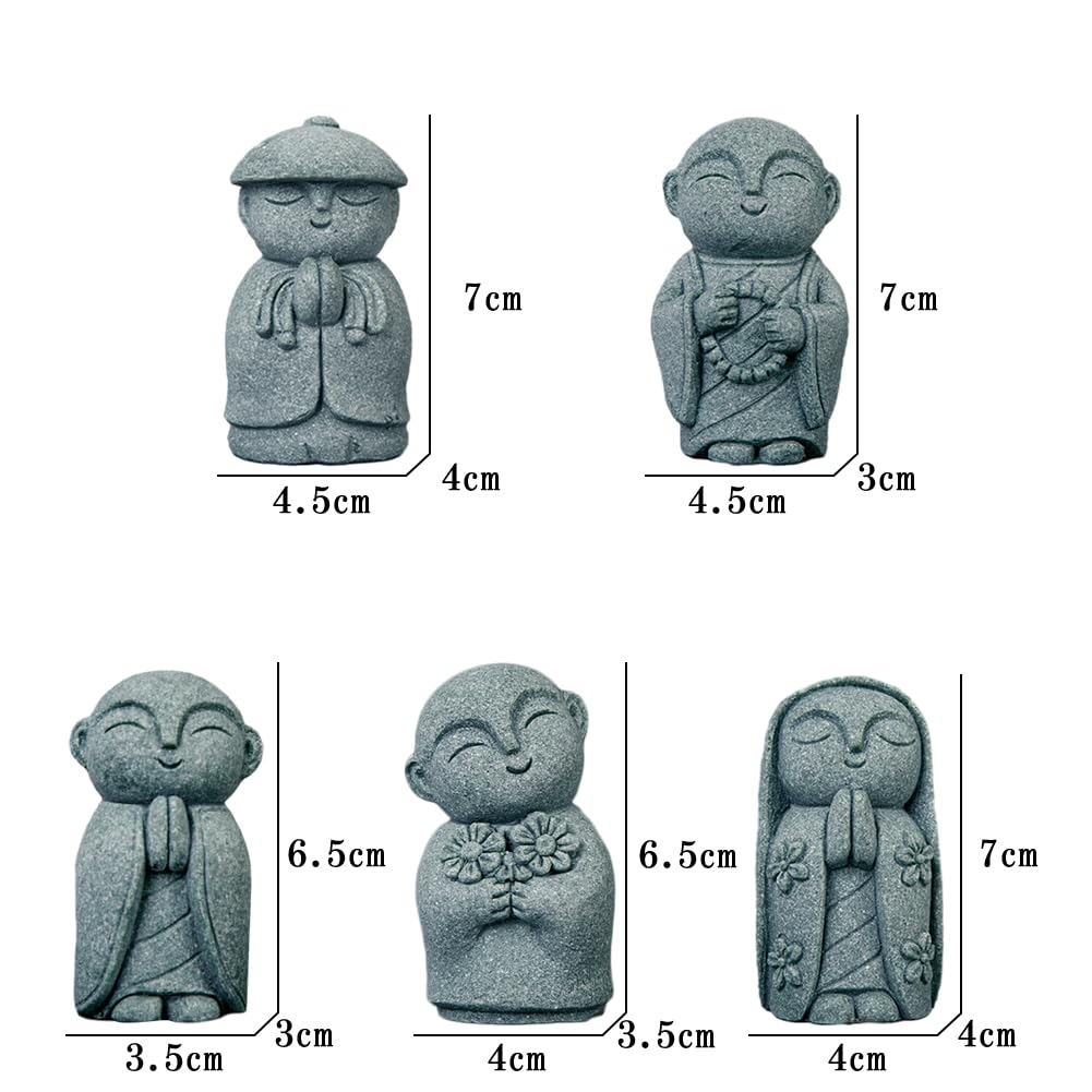 YUYAKESHI Jizo Statue, Soothing, Cute, Small, Prayerful, Palm-Sized, Guardian Deity, Blue Sandstone, Auspicious, God and Buddha Statue (Set of 5)