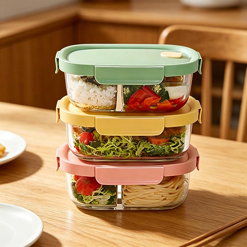 Microwaveable Glass Lunch Box for Office Workers - Double Compartment to Prevent Flavor Mixing