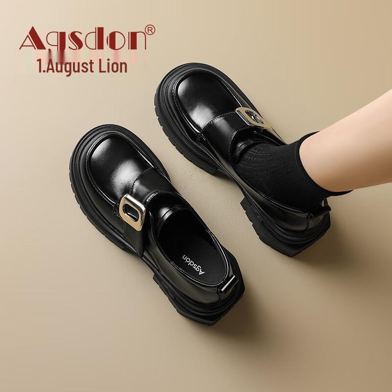 Agsdon Women s British Style Chunky Heel Loafers 37