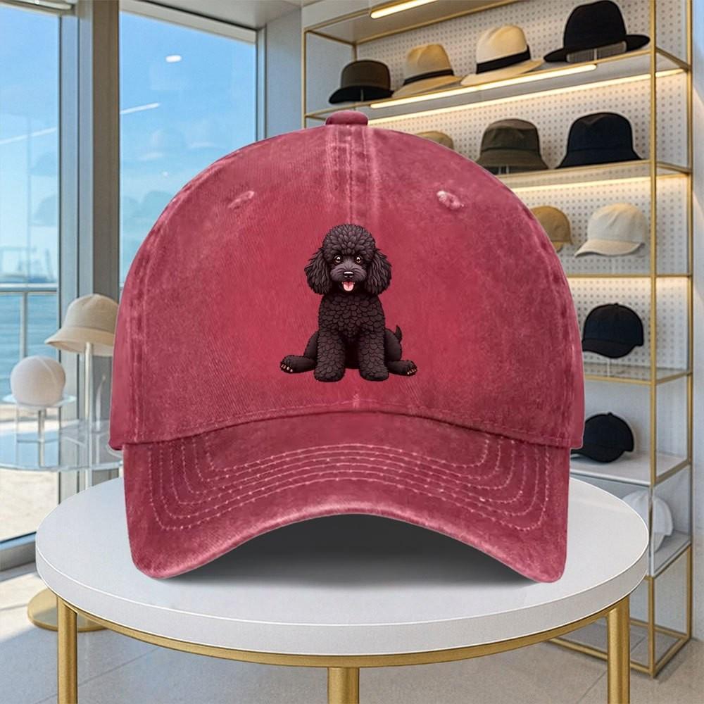 Poodle Baseball Cap Washed Denim Adjustable Hat Vintage Poodle Emblem Casual Outdoor Cap