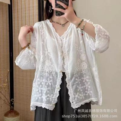 Frühling Sommer Hemd Damen Spitze Bluse Langarm Basic Mode Oberteile T-Shirts Freizeit Locker Weißes T-Shirt