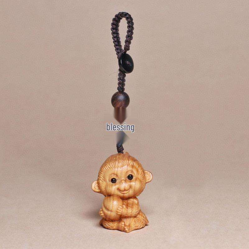 Cliff Cypress Zodiac Keychain Wood Carving Pendant Charm