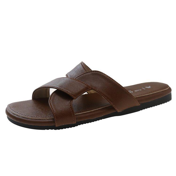 Fashion Cross Strap Slippers for Womens 2025 Summer Retro Casual Flat Slippers for Outdoor Wear New Beach Anti-skid Slipper Women's