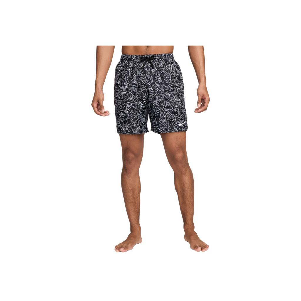 Nike Fashionable Versatile Lace-Up Mid-Rise All-Over Print Swim Trunks Men swimwear Black FZ6361-010
