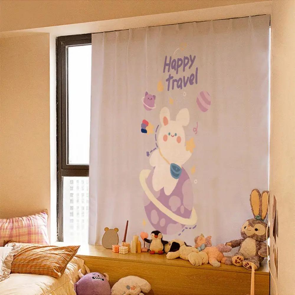 Kawaii Ins Curtain Fabric Punch-free Short Curtain Cartoon Curtains Self-adhesive Wall Cloth for Window Shading