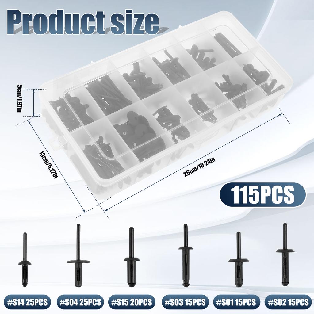 115Pcs Car River Clips Plastic Auto Fastener Clip 6 Size Mixed Vehicle Rivet Kit Replacement Auto Interior Retainer Fastener Kit