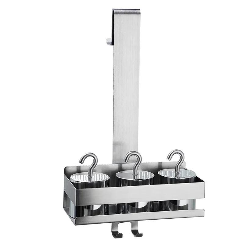 Bathroom Door Back Hanging Shelf Stainless Steel Over Glass Door Storage Rack Shampoo Holder Toiletries Storage Tray with Hook