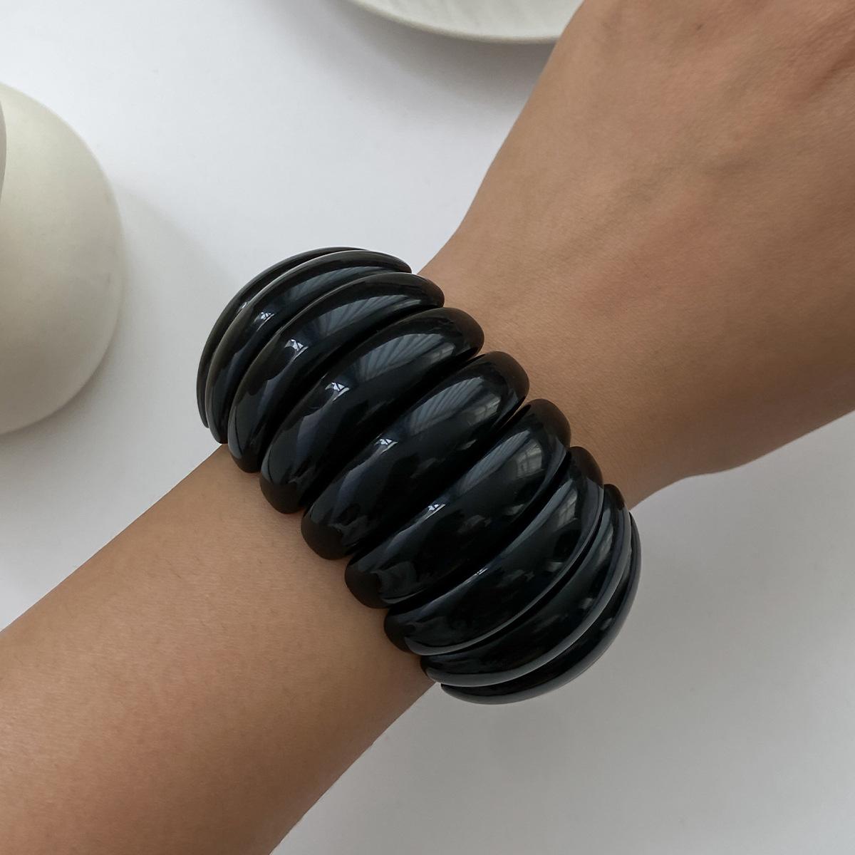 Stylish Black And White Spliced Elastic Bracelet Bracelet, Exaggerated Geometric Curved Wide Bracelet Bracelet