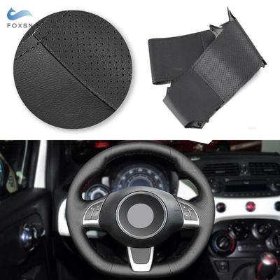 Araba Aksesuarları Siyah Deri Direksiyon Simidi Kılıfı Trim Fiat 500 500C İçin (GQ/S) 2013-2015 Abarth 500C 595 595C için