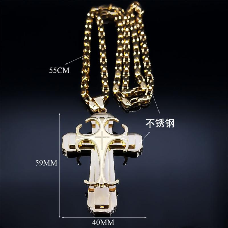 New Product Large Cross Necklace Men's Stainless Steel Gold Christmas Chain Necklace Christmas Gift Jewelry