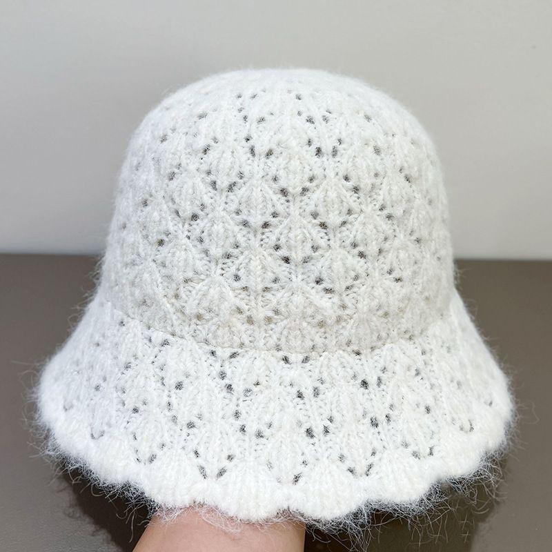 New Wavy Edge Knitted Hat Women's Autumn and Winter Warm Bucket Hat Bucket Hat