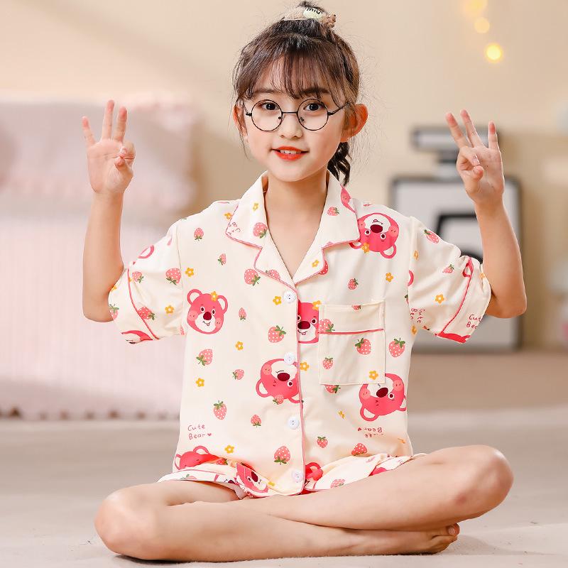 

Girls Short Sleeve Cartoon Pajama Set – Cute, Loose, Korean Style for Medium & Large Children Size 16