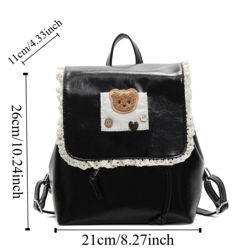 Ruffled Lace Drawstring Backpack Ballet Style Cute Bear Knapsack Sweet Fashion Backpack  Girls