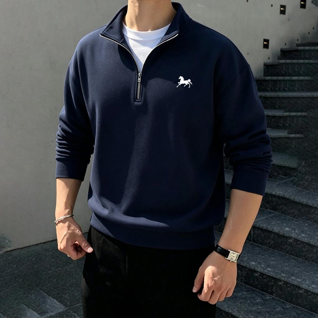 Men's Half-Zip 1/4-Zip Fleece Sweatshirt: Solid-color, Long-sleeve Pullover Style with a Soft Fleece Fabric, Perfect for Both Home and Outdoor Wear