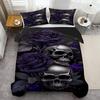 Skeleton Purple Rose Sea Print Duvet Cover Halloween Gothic Style Bedding Set Polyester Soft Comfortable Quilt Cover Pillowcases