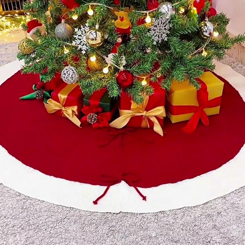Knitting Christmas Tree Skirt Christmas Decoration Supplies 62cm Knitted Christmas Tree Skirt Red White Color Reusable