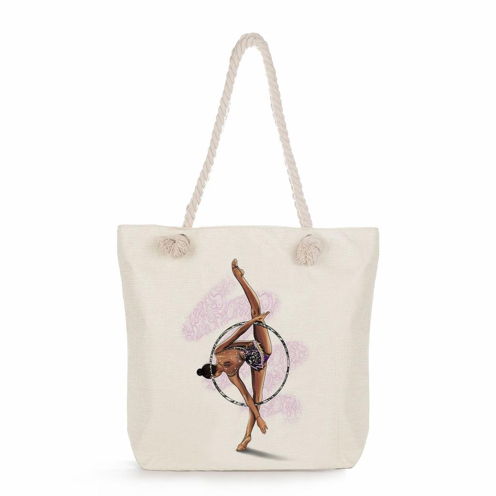 Multifunctional Gymnastics Printed Thick Rope Shoulder Beach Bag Casual Large Capacity Handbag 0244 CLE