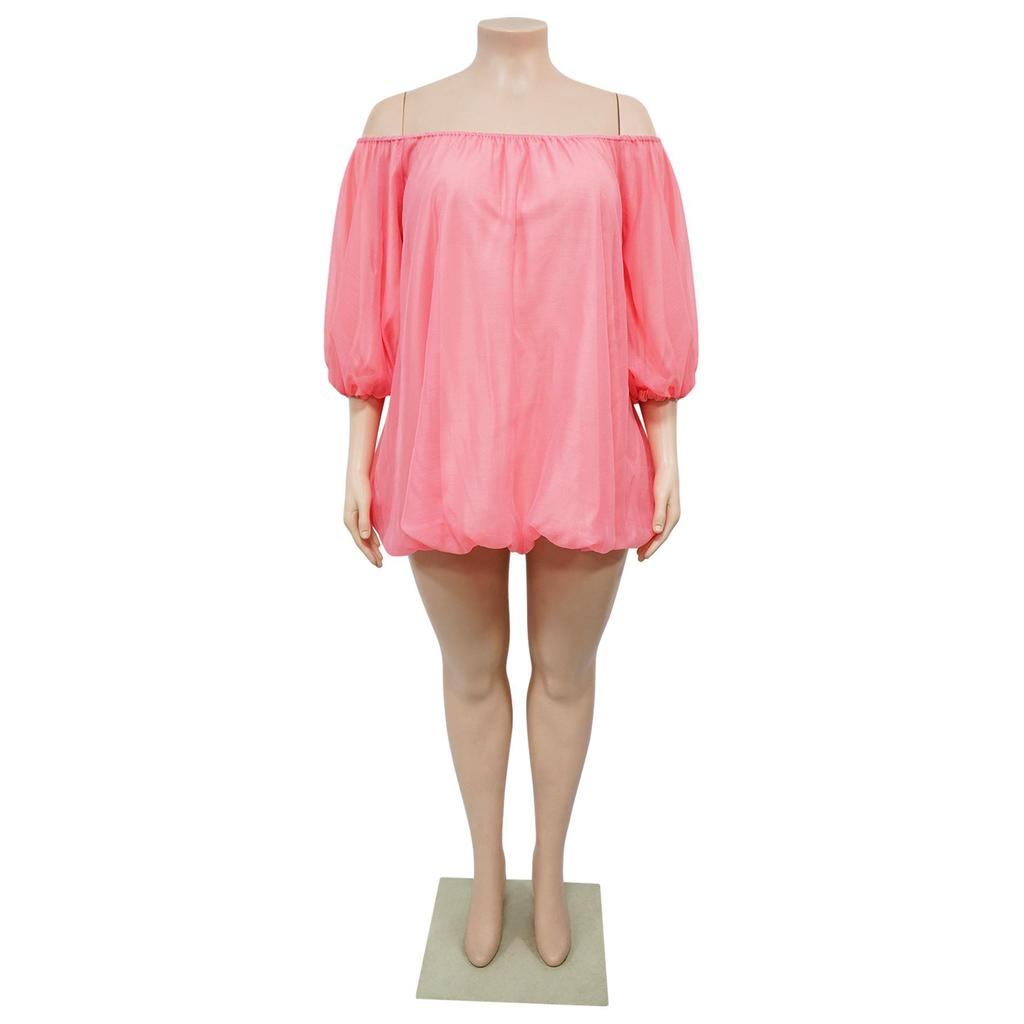 Plus Size Sexy One-Shoulder Puff Sleeve Dress - European & American Style Women's Fashion