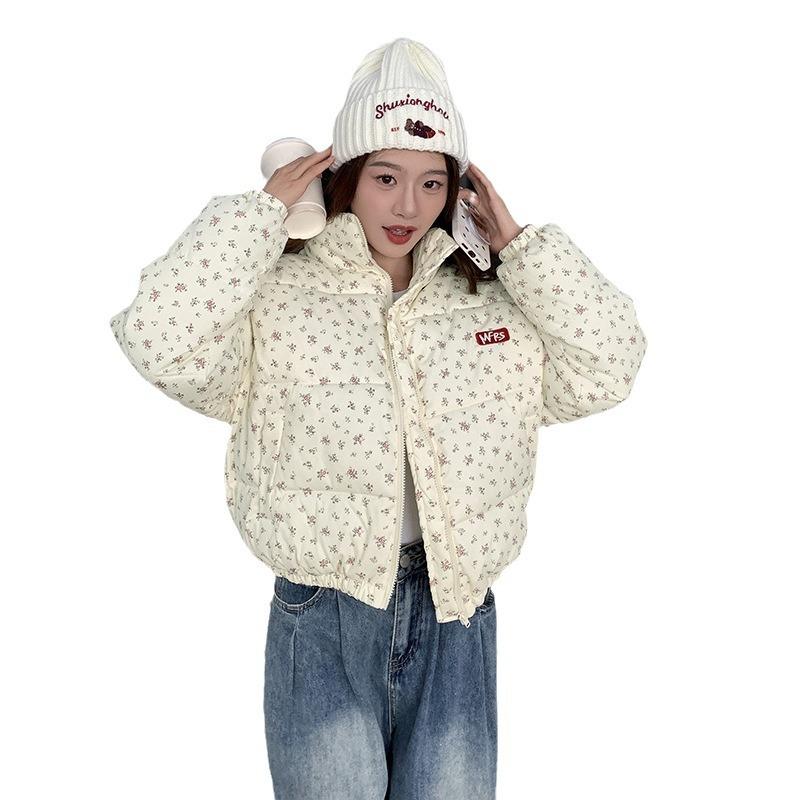 Autumn and Winter 2025 Women's New American Fashion Brand Small Floral Full Print Cotton Jacket Loose Thickened Warm Short Cotton Jacket