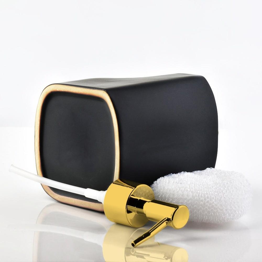 * Kitchen Dishwashing Liquid Dispenser Sponge Container Scourer Black Gold