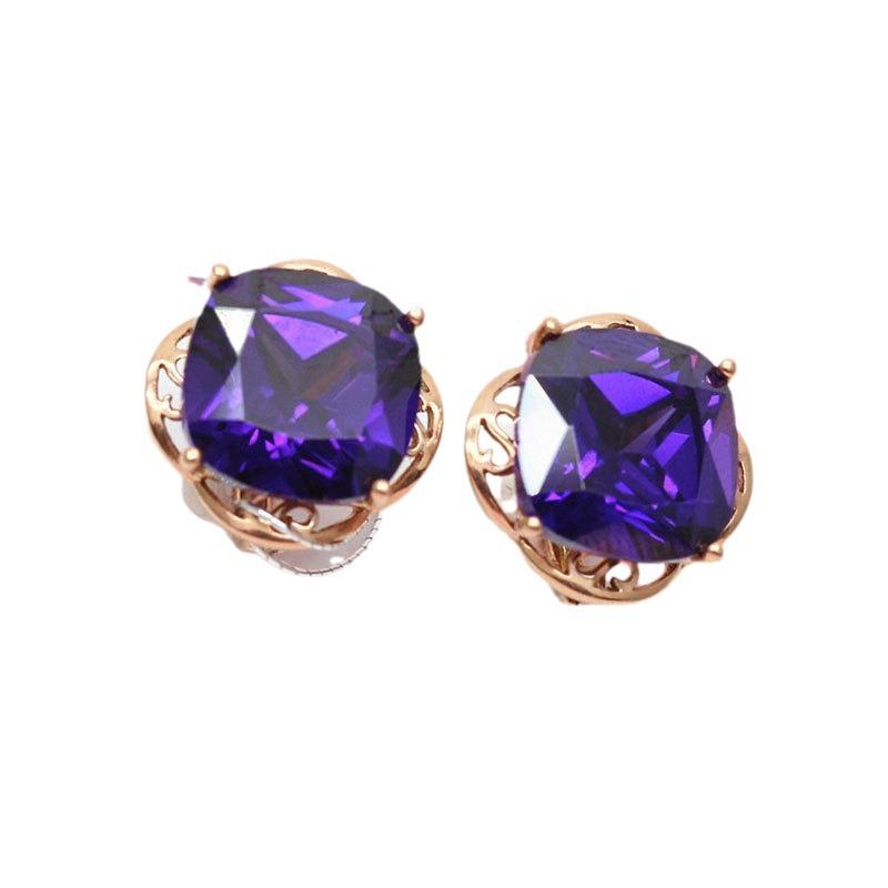 Purple Gold Square Purple Stone Earrings, High-End Elegant Earrings, Rose Gold-Plated Ear Jewelry.