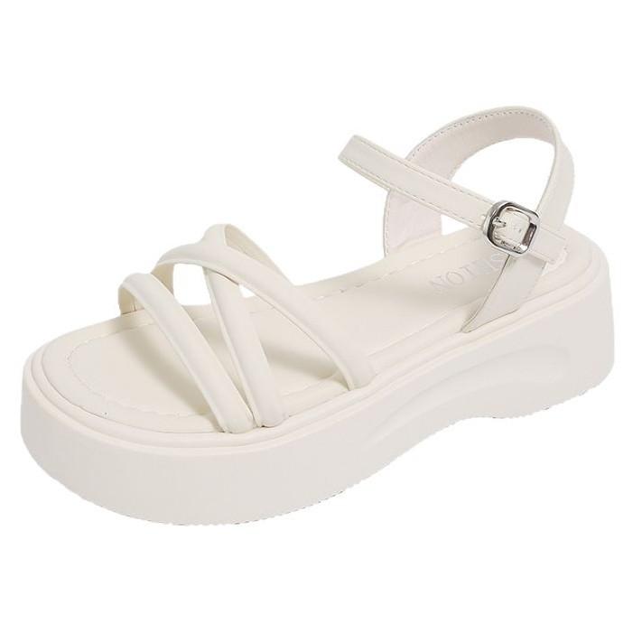 Sandales plateforme à fond plat féeriques françaises, polyvalentes, pour femmes, nouvelle collection été 2025, jupe souple, chaussures de plage romaines