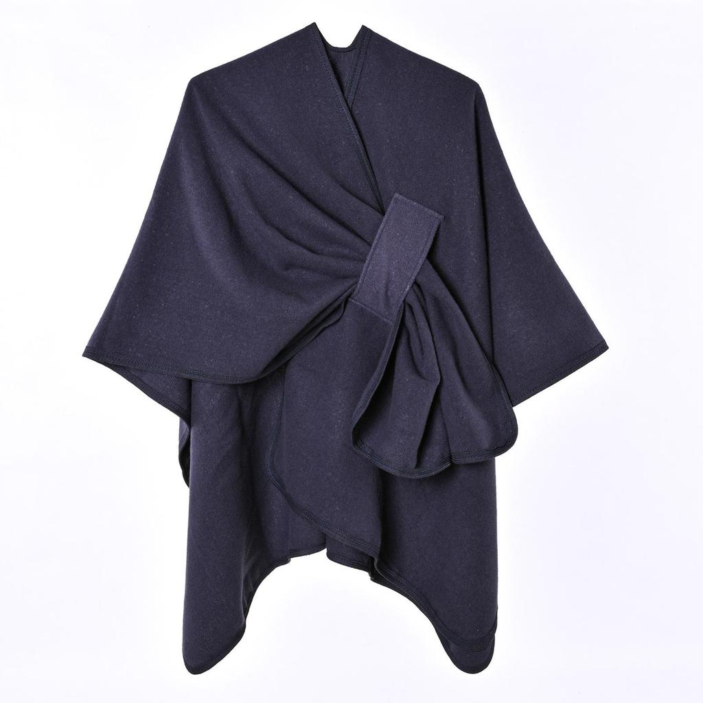 Women's Autumn & Winter Double-Sided Faux Cashmere Cape Shawl - Solid Color with Slit