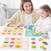 Montessori Wooden Puzzles Hand Grab Boards Toys Tangram Jigsaw Baby Educational Toy Cartoon Vehicle Animals Fruits for Kids Gift